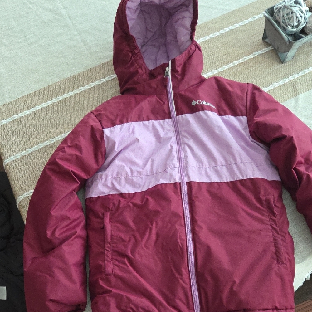 Girl's Columbia Burgundy and Lavender Hooded Winter Jacket